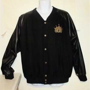 Budweiser Bud Racing Mens XL Embroidered Faux Leather Wool Jacket Black j213